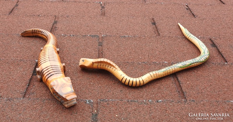 Wooden movable cobra and crocodile