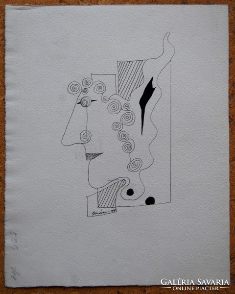 István Károly Szász (1909-1979): decorative female head - unique graphic