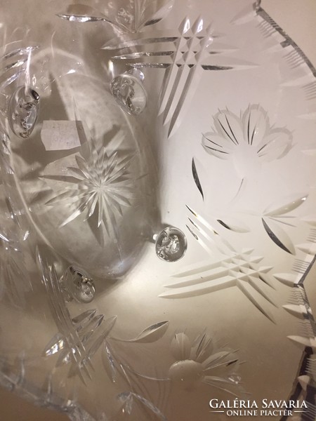 Nagy, metszett kristályüveg kínáló tál, kosár - crystal glass bowl (13)