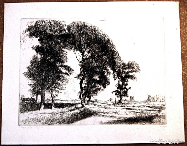 Lajos Nargor Varga (1895-1978): roadside trees, 20/100 - original etching