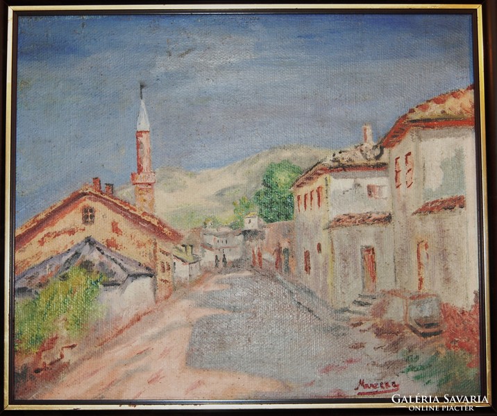 Manzera: mountain town - oil on canvas painting frame