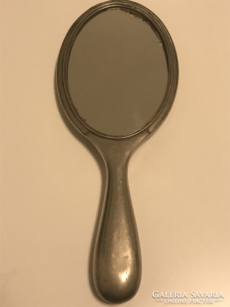 Szecessziós alpakka kézitükör, 27 cm