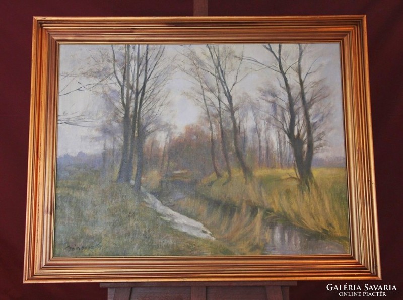 Miklós Bánovszky (1895-1995): stream ditch (Szentendre) - large-scale oil-canvas painting framed