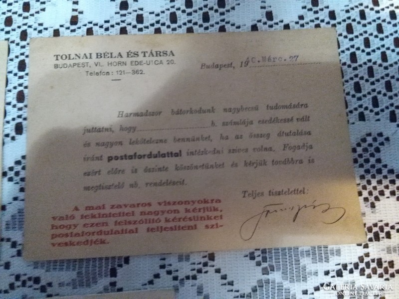 Régi levelezőlap - három darab - Tolnai Béla és Társa, Wolfner Gyula és Társa R.T.,...