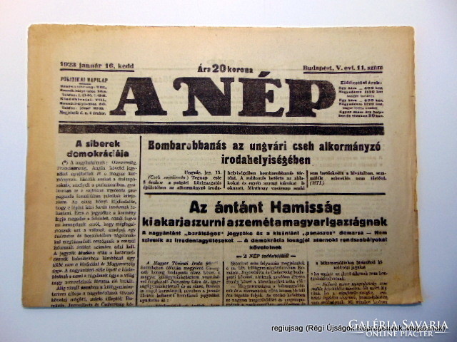 1923 január 16  /  A NÉP  /  Régi ÚJSÁGOK KÉPREGÉNYEK MAGAZINOK Ssz.:  15899