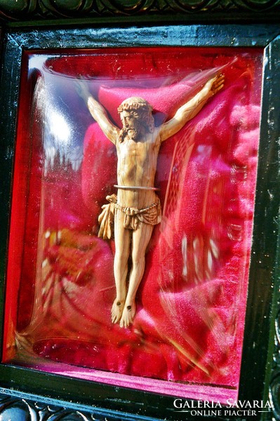 -70%! 56. Antik, "Rubens (?)" 400 éves E. Csont Krisztus (17cm), kereszt, korpusz. IGAZOLÁSSAL!!