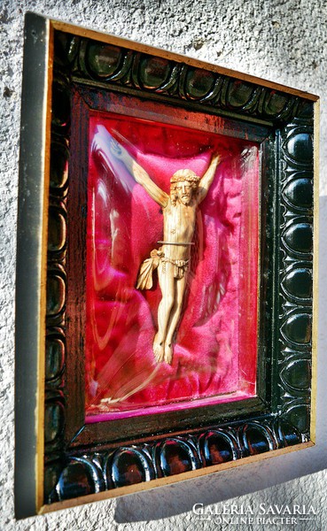 -70%! 56. Antik, "Rubens (?)" 400 éves E. Csont Krisztus (17cm), kereszt, korpusz. IGAZOLÁSSAL!!