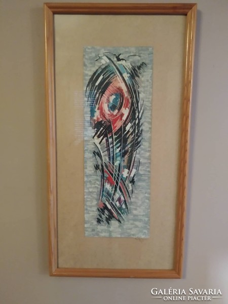 Modern, abstract, signed artwork by Gábor Leitner (1921-1991), a painter from Nagyvárad, size 48 cm x 17 cm