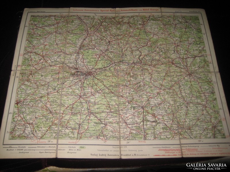 Old bicycle and car map map, Nuremberg area 39 x 31 cm good condition