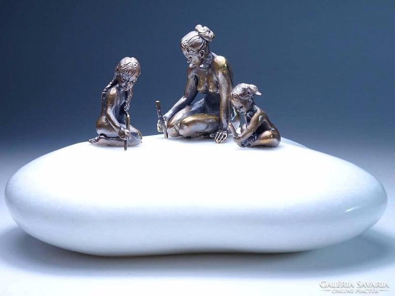 Miniature bronze statue of mother with her children
