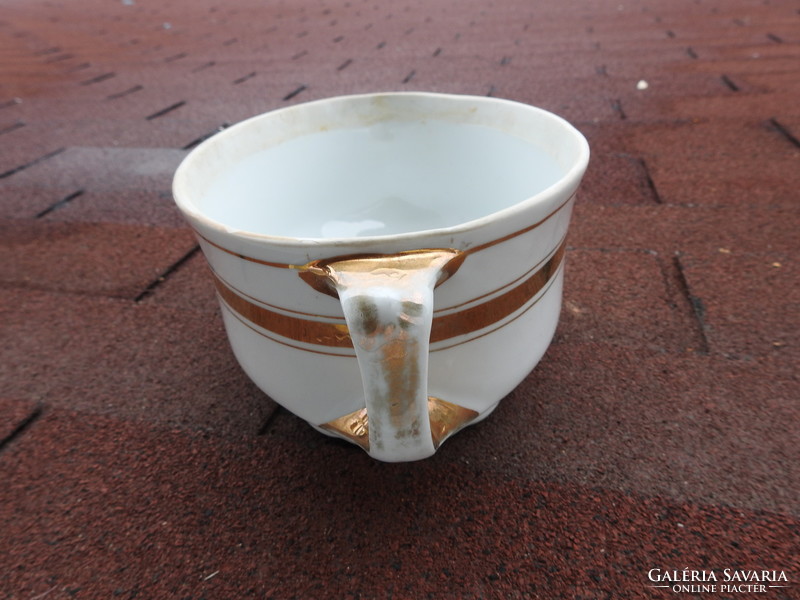 Antique gold striped oval bowl - soup bowl