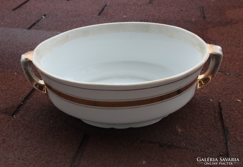 Antique gold striped oval bowl - soup bowl