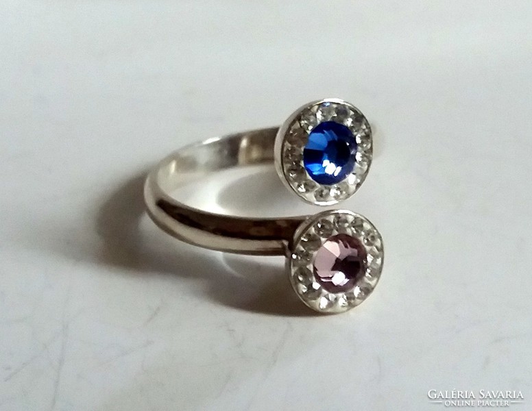 Ezüst Gyűrű Rózsaszín és Kék Kristályokkal