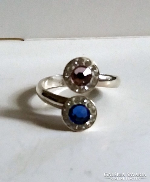 Ezüst Gyűrű Rózsaszín és Kék Kristályokkal