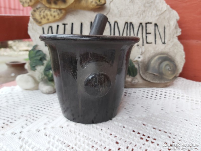 Karcag ceramic black rare mortar. Collectible pieces of clay black pottery