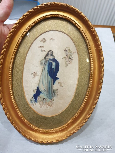 Selyemre festett Mária kép 