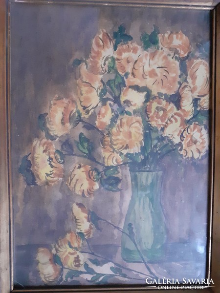H. IRIS: Sárga virágok - csendélet akvarell 1959-ből