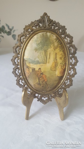 Beautiful silk picture in a bronzed metal frame