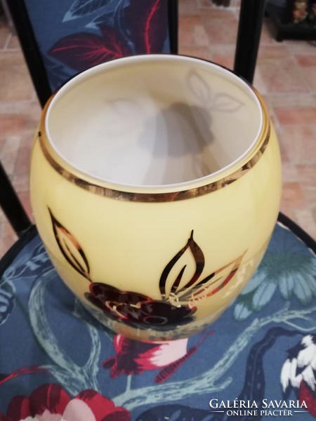 Jelzett ritka sárga-bordó bohemia üveg váza 20.5 cm