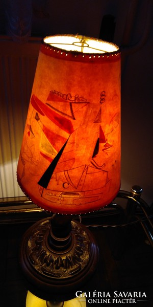 If you are looking for a real custom lamp! Wooden carved base, custom drawn, painted recessed table lamp