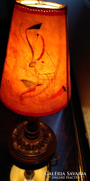 If you are looking for a real custom lamp! Wooden carved base, custom drawn, painted recessed table lamp