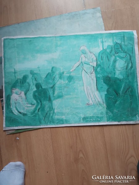 LEVÉTEL A KERESZTRŐL - vegyes technika 35x51 cm papíron (Biblia, Jézus Krisztus, vallás, keresztény)