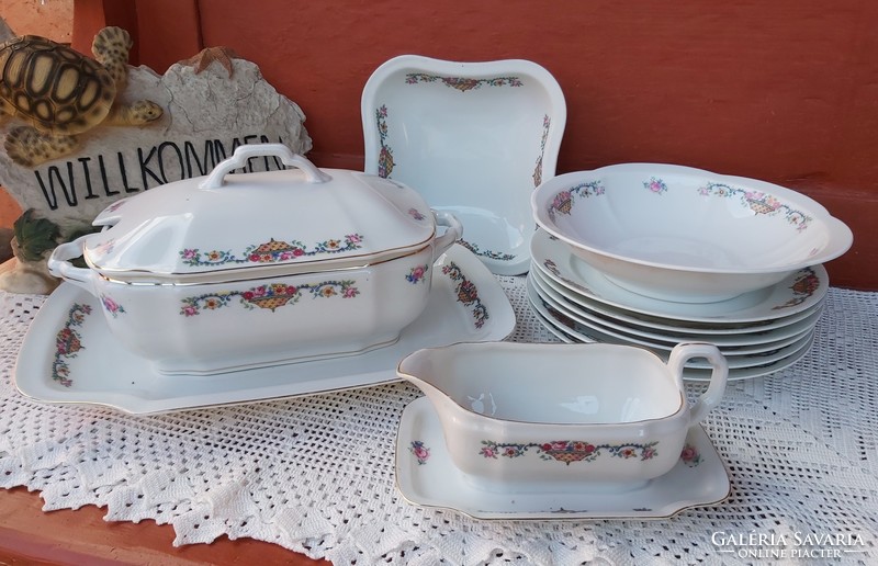 Czech rosy floral incomplete tableware, set, beautiful piece, soup plate, roast, fried, plate