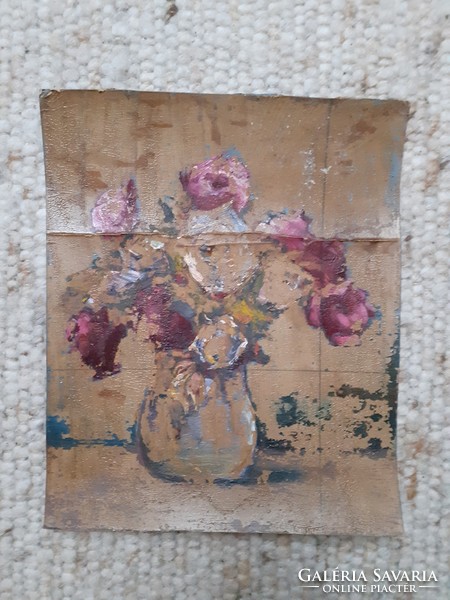 Rózsacsokor csendélet - olajfestmény vászonra, 22x27 cm (virágok, vörös rózsák, kis kép)