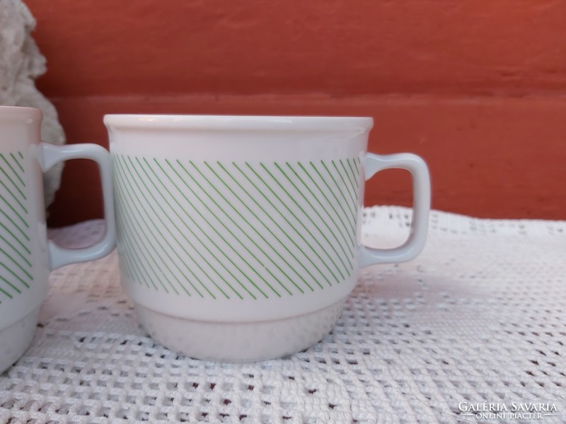 Retro rare cocoa Zsolnay porcelain mug, mugs green striped collector's piece