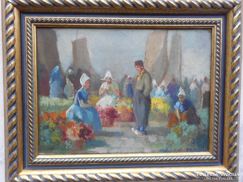 Burchard Bélaváry István (1864-1933) Holland virágpiac, olaj-vászon, hibátlan. Gyűjtői darab
