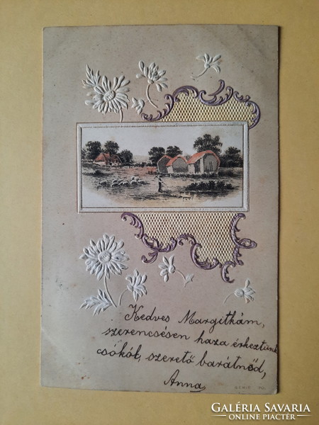 Antik dombornyomott levelezőlap, 1900