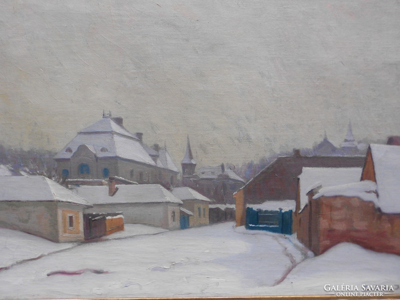 Szöllősy János (1884-?) Havas utca, nagybányai festő olaj-vászon alkotása.Nagyméretű,hibátlan keret