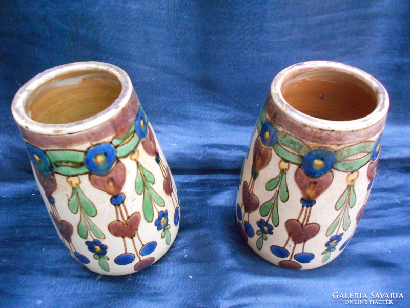 Balázs Badár Sr. (1855-1939), pair of folk Art Nouveau vases. Flawless, collectible piece. Around 1900