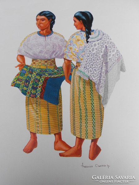 Frederick Crocker Jr. Guatemalai művész színes litográfia kiadványa, Guatemalai ruhák, népviseletek
