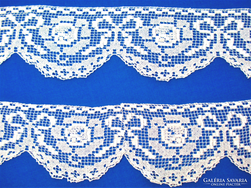 3 old, rose and bow pattern lace shelf strips, cabinet strips