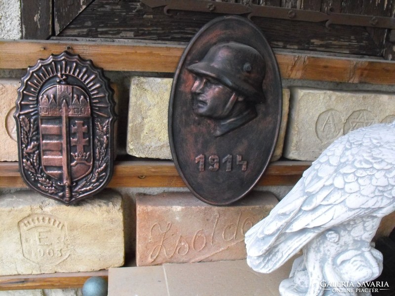 Magyar  I.vhs 1914  katona sisak plakett ritkaság 35cm fém öntvény Emlék replika