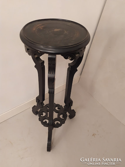 Antique black wooden pedestal flowerpot stand with flower stand