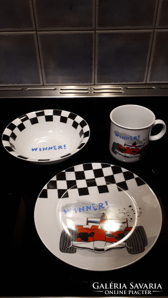 Gyermek étkészlet, csésze, leveses tál, tányér, német porcelán. Flirt by R&B