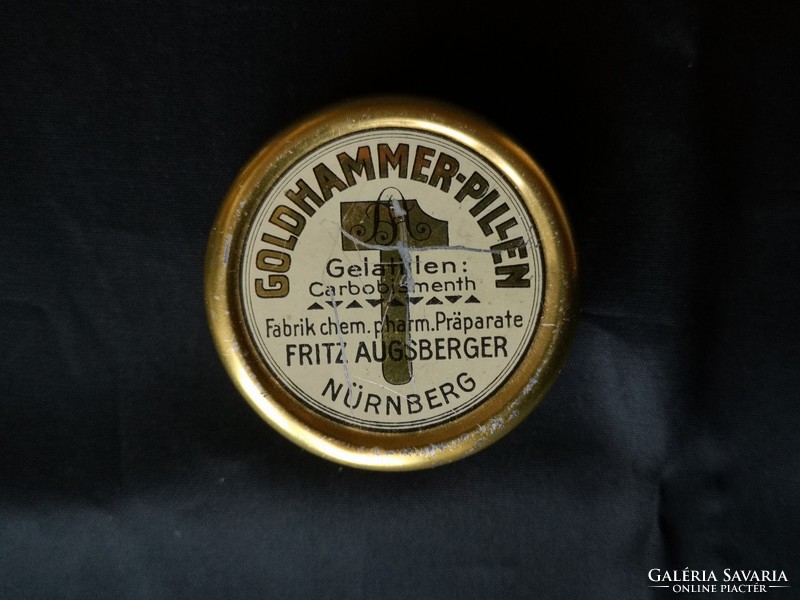 Antik Goldhammer Pillen gyógyszeres fémdoboz
