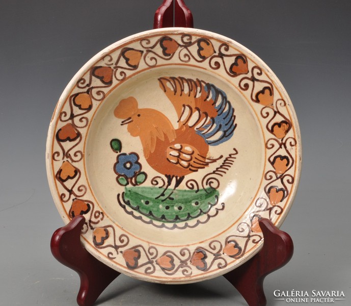 Transylvanian antique rooster wall plate, peasant plate, from Szeklerland.