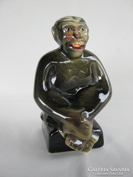 Riolit Hollóháza régi pecsétes kézzel festett majom mázas majolika Hollóházi porcelán