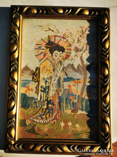 Art Nouveau tapestry with Japanese geisha-v.