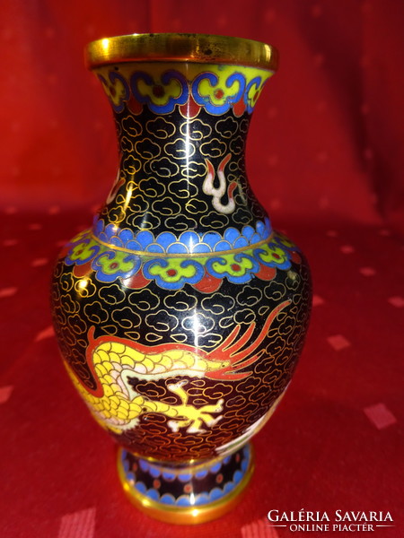 Tűzzománc váza japán mintával, magassága 10,5 cm. Vanneki!