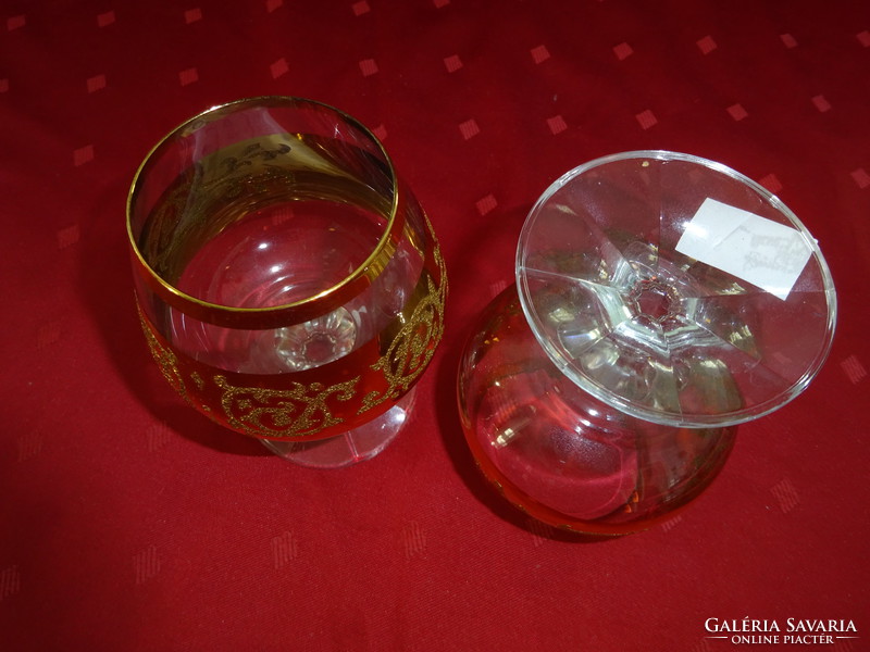 Üveg konyakos pohár, arany díszítéssel, magassága 11 cm. Vanneki!