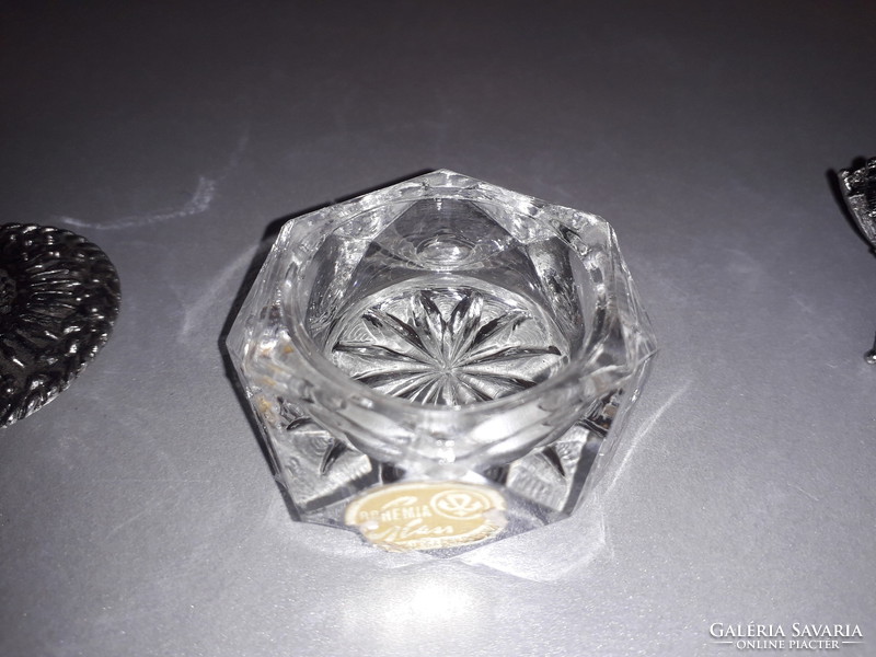 BOHEMIA kristály + fém üveg szelence doboz jelzett