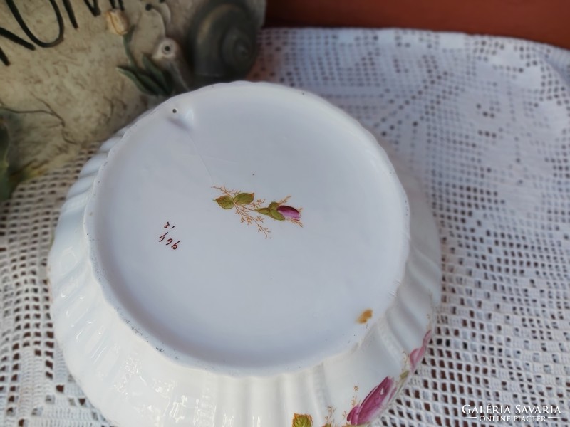 Gyönyörű mintával virágos pogácsás porcelán tál paraszti dekoráció Gyűjtői darab falra is akasztható