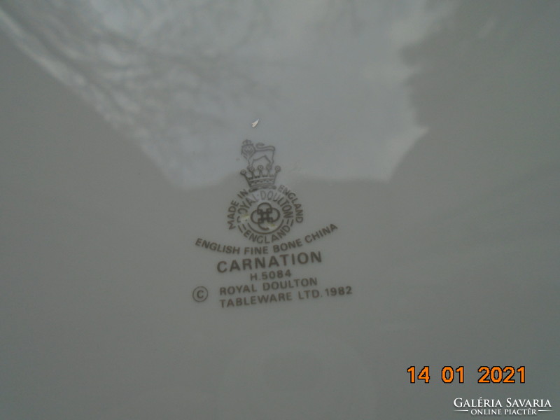 1982 Platina díszcsíkokkal, Szegfű CARNATION mintás tál, Royal Doulton,27,2 cm