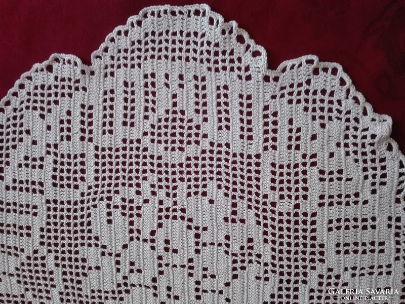 Light beige, hand-crocheted tablecloth, 40 x 36 cm