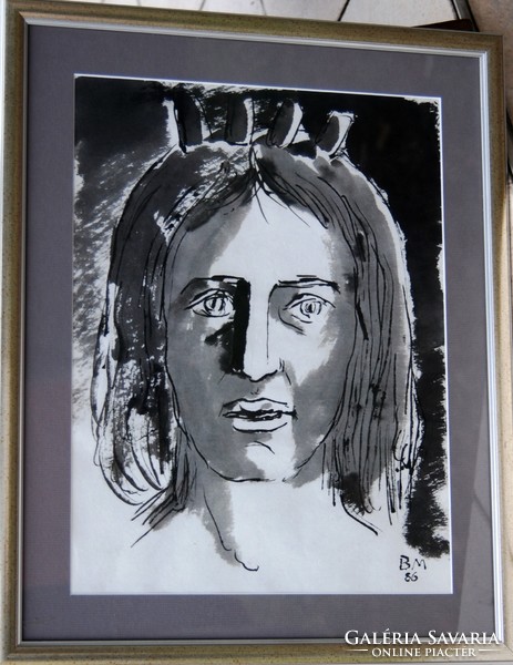 Miklós Borsos: princess, 1986 - unique ink, framed