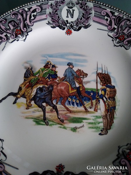 A faience plate about Napoleon's victory made by the Belgian company boch la louviére.